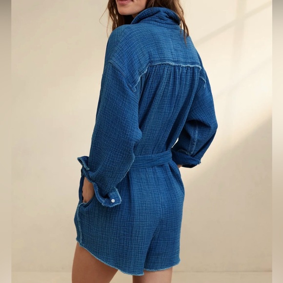 Aerie Gauzy Belted Romper Long Sleeve Oversized With Pockets XS - Picture 13 of 13